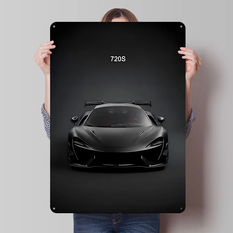 Black Sports Car 720S Metal Poster Customized Wall Art Retro Vintage Tinplate Signs for Man Cave Room Ornaments Home Decorations