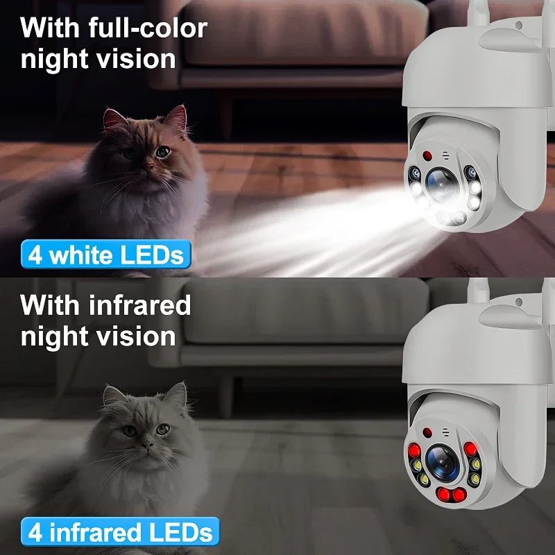 Câmera de segurança wi-fi ip 1080p, câmera de vigilância de segurança sem fio ptz, câmeras ip66, rastreamento de áudio bidirecional, hd, noite, colorida