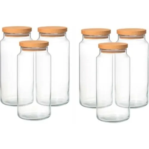 Farmers Wood Cap Vacuum Glass Jar 1300 ml 6 Pcs