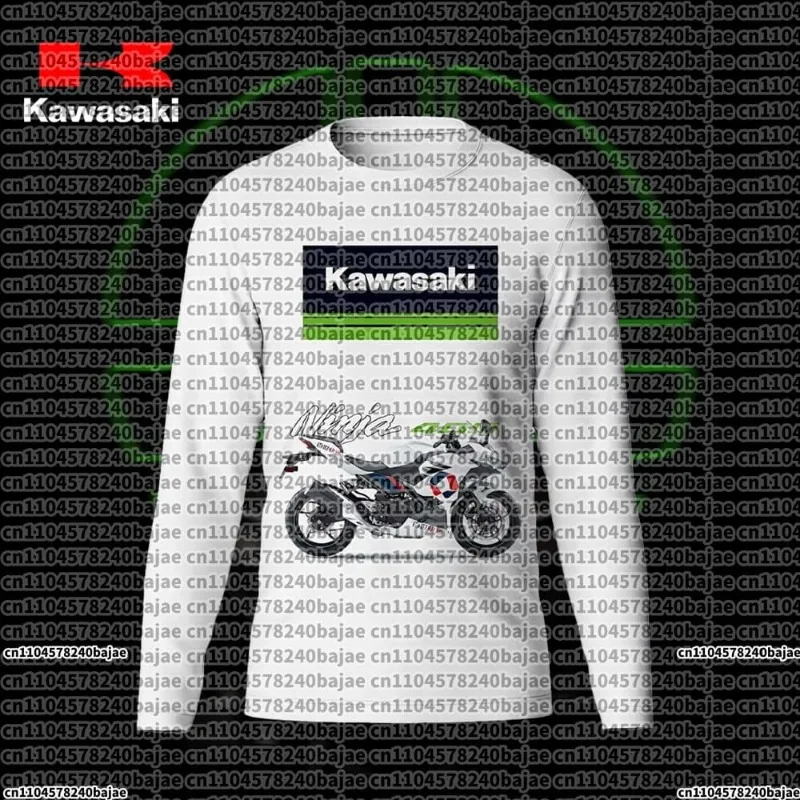 

Kawasaki Vintage Men's Long Sleeve T Shirt Autumn Print Round MOTO Tees Camouflage Clothes Casual High Street Oversized Men Tops