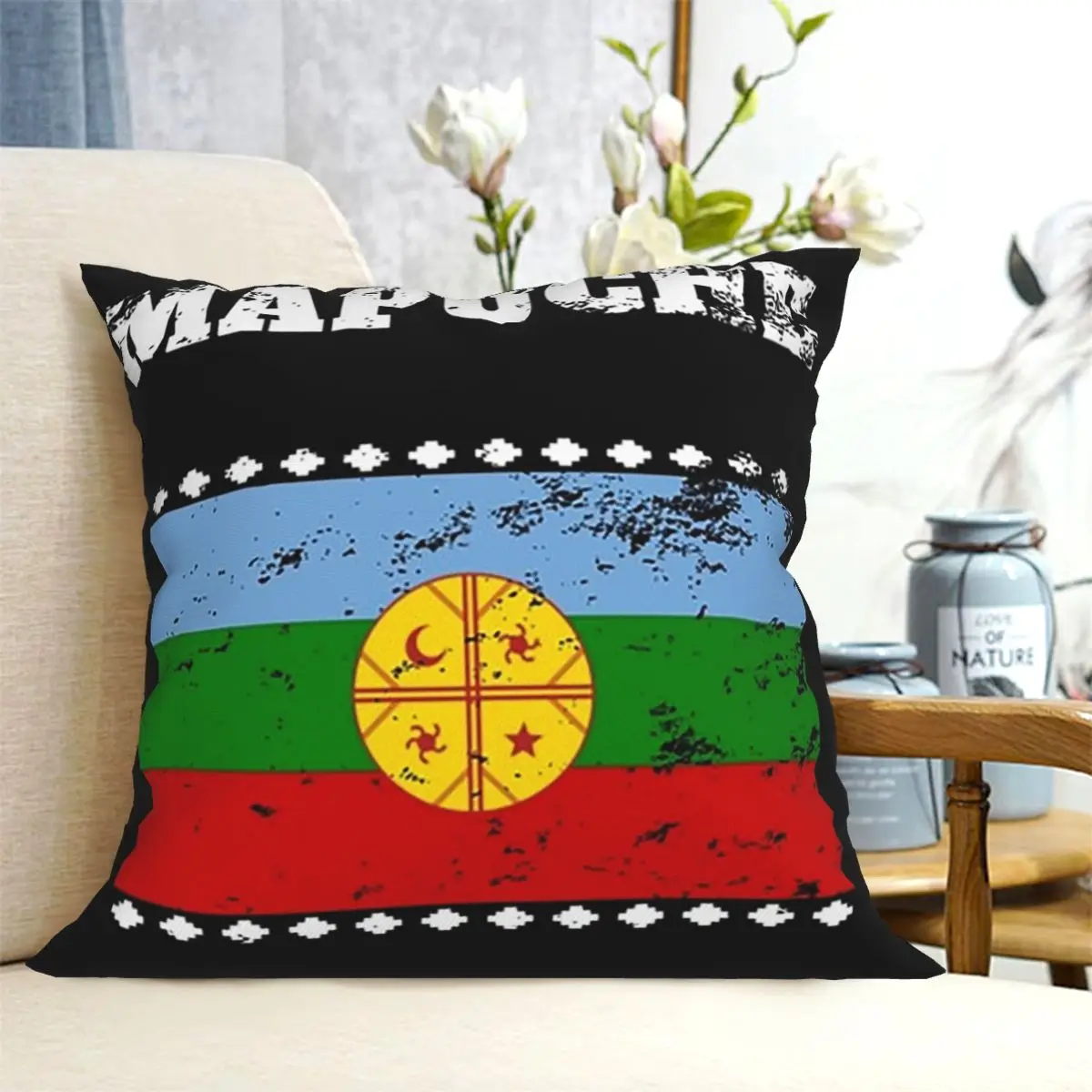 Mapuche Town Flag Retro Vintage Square Pillowcase Cushion Cover Pillow Case Throw Pillow Cover for Home Sofa Living Room