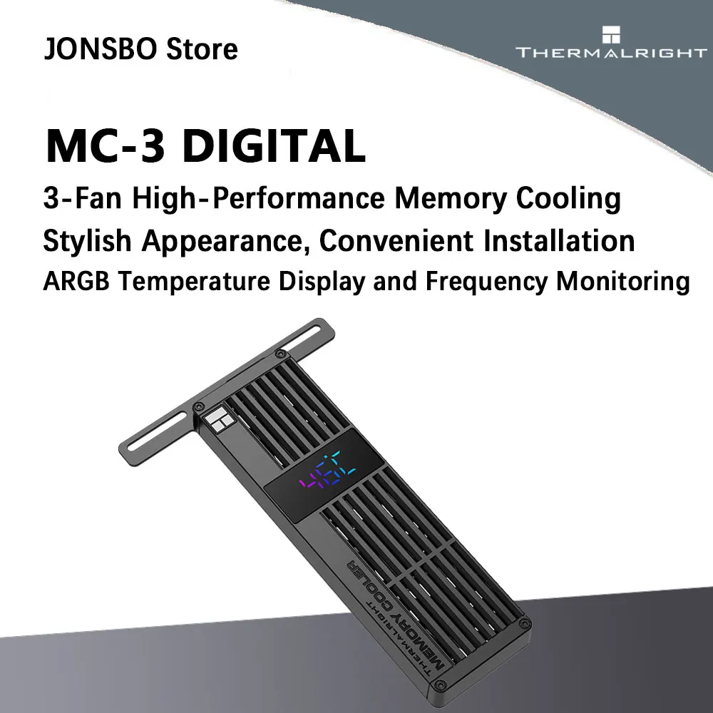 Thermalright MC-3 Digital Display Version Memory Stick Air Cooling Heat Sink Silent PWM Temperature Control Triple-fan B4010*3