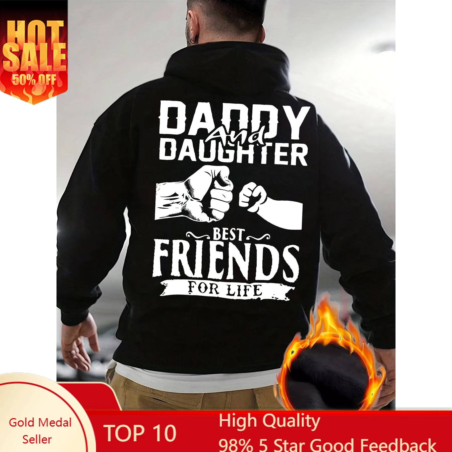 Толстовка с принтом Best Friends Fist Bump для папы и дочки, повседневный вязаный пуловер из полиэстера, стандартный крой, с передним карманом, f