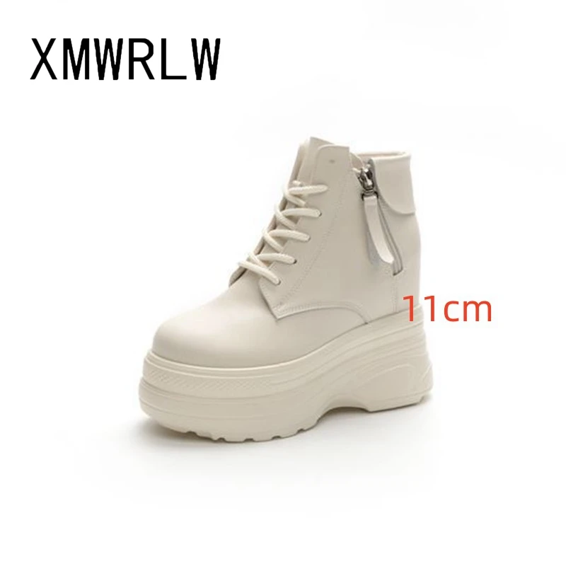 XMWRLW Genuine Leather Ankle Boots For Women Autumn Winter Shoes Fashion Hidden Heel Women Platform Shoes Ankle Boot Size 33