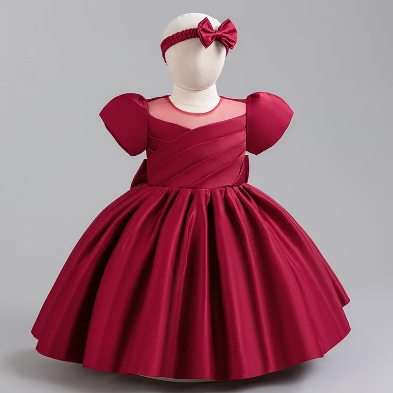 فستان حفلة للأميرات الصغيرات من الساتان للأطفال ، رباط شعر ، زفاف ، هدايا عيد ميلاد ، رضع ، موضة صيفية ، 1 ، 2 ، 3 ، 4 ، 5 سنوات #6