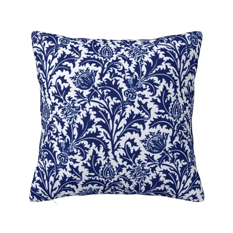 

Nordic Style William Morris Thistle Damask Navy Blue White Cushion Cover 40x40cm Velvet Pillow Case for Sofa Square Pillowcase