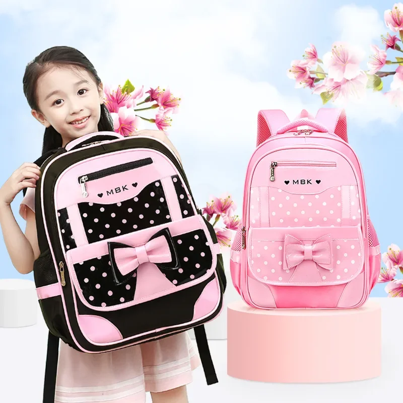 2-piece Korean Version Bow Elementary School Children\'s Backpack Girls Handheld Large Capacity Waterproof Protecting The Spine