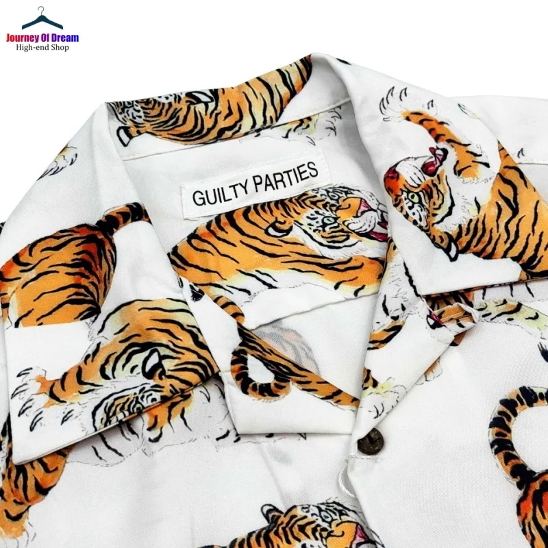 WACKO MARIA Summer Best Quality Vintage Full Print Tiger Hawaii Casual Hip Hop Loose Short Sleeve Shirt Mens Womens Tops