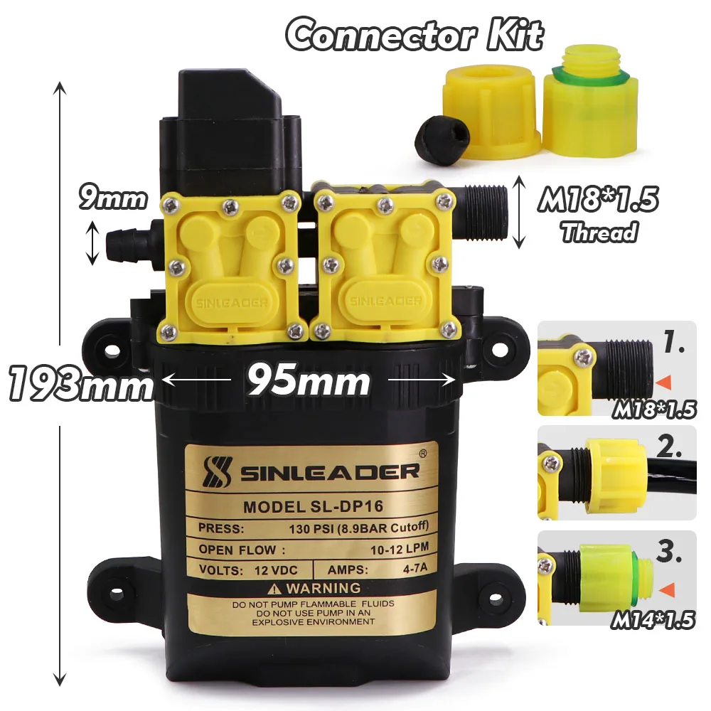 12V 130PSI Dual-core Electric Water Sprayer Pump High Pressure Diaphragm Pump Garden Irrigation Car Wash Bare Wire Ends & DC5521