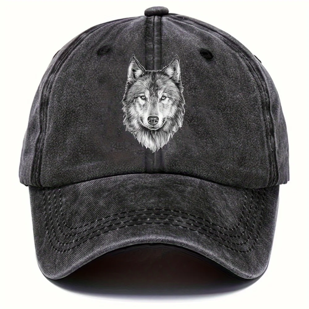 Vintage Wolf Head Embroidered Baseball Cap - Distressed Cotton, Adjustable Fit for Men & Women, Perfect for Outdoor Sports