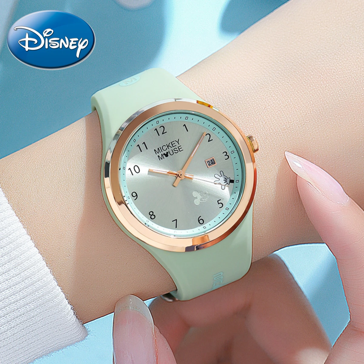 Disney Mickey Tape Waterproof Student Luminous Calendar Quartz Watch Gift for Children with Box