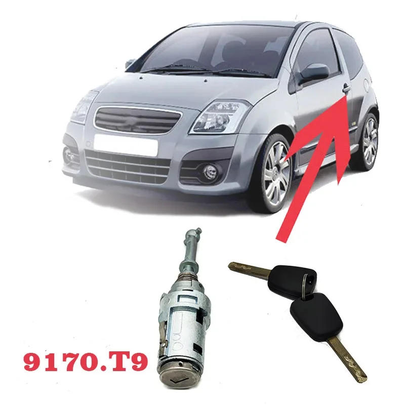 For Citroen C2 C3 9170.T9 Car Left Door Lock Cylinder Locks Accessories with 2 Keys Replacement Lock Set Locksmith Tools