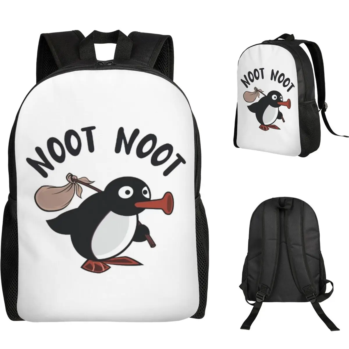 Cute Pingu Penguin Fishing Backpack Student Boys Girls BookBag School Bag Computer Shoulder Bags