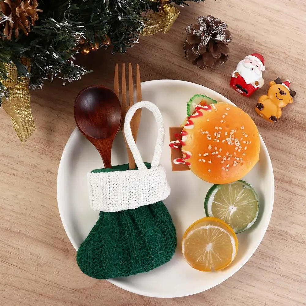 Mini Christmas Gift Sock Handmade Cute Pattern Cutlery Cover Xmas Tree Hanging Candy Bag Decorative Festivel Party Accessories