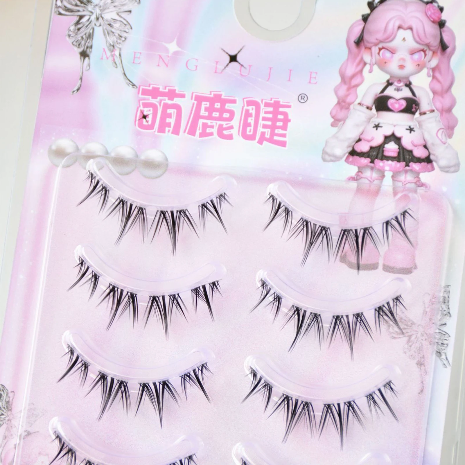5 Pairs Full strips lashes transparent Stem Natural Wispy False Eyelashes manga daily eyelash Makeup Look Fluffy Doll Lashes