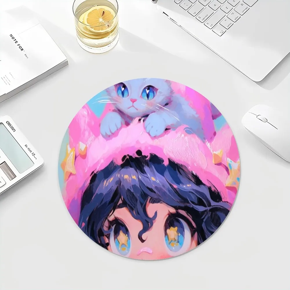 Princess CUTE GIRL Mousepad INS Tide Round Keyboard Mat Table Mat Students Cabinet Gamer Desktop Mousepad Cup Mats Deskpad Home