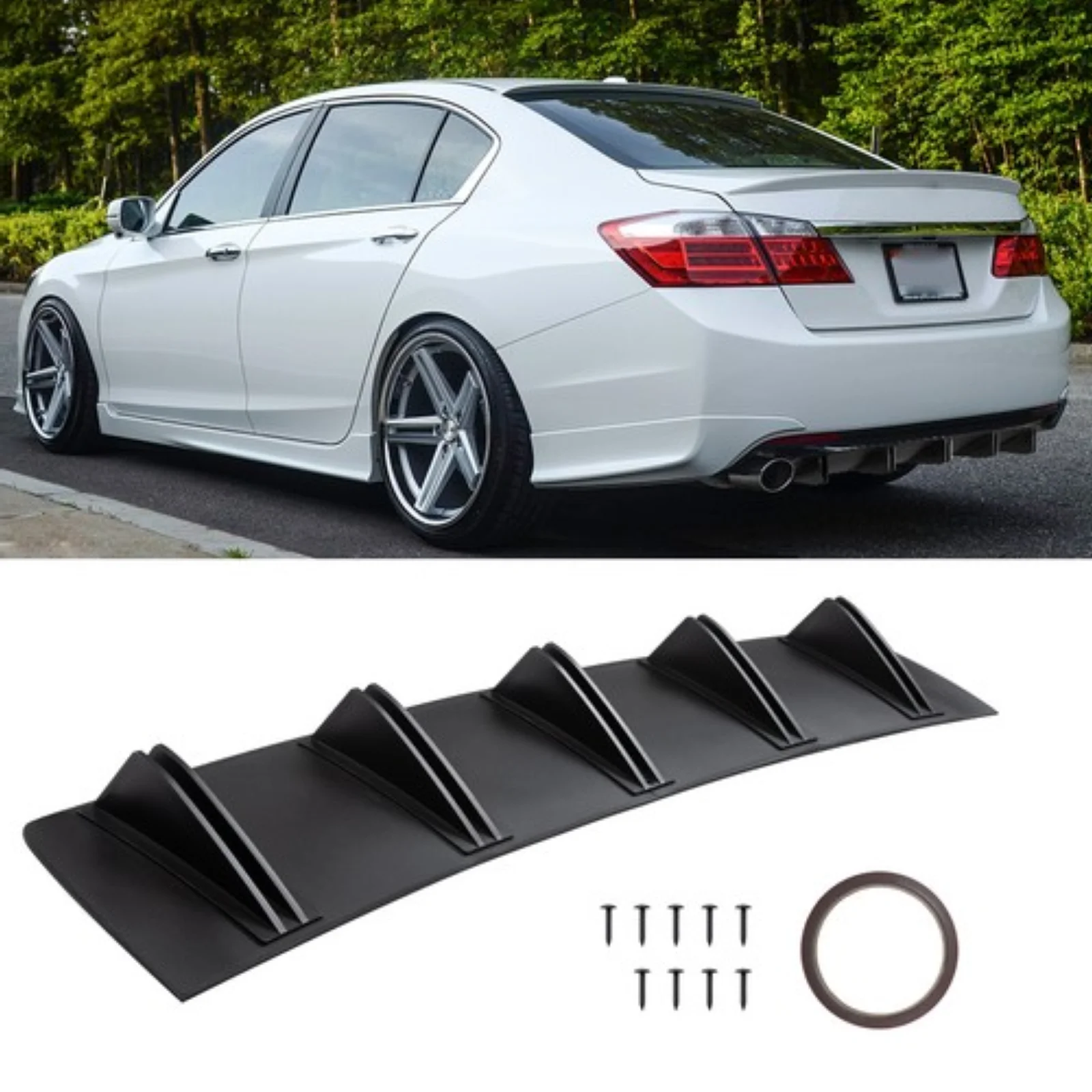 5 Fins Matte Black Rear Bumper Diffuser Lip Spoiler Splitter New For Honda Accord