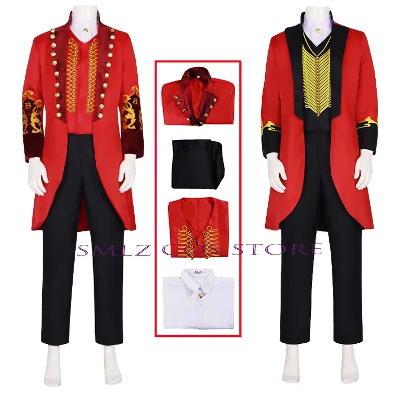 

Film The Greatest Showman Cospaly P.T. Barnum Cosplay Costume Men Red Trench Vest Uniform Suit Halloween Party Perform Outfit