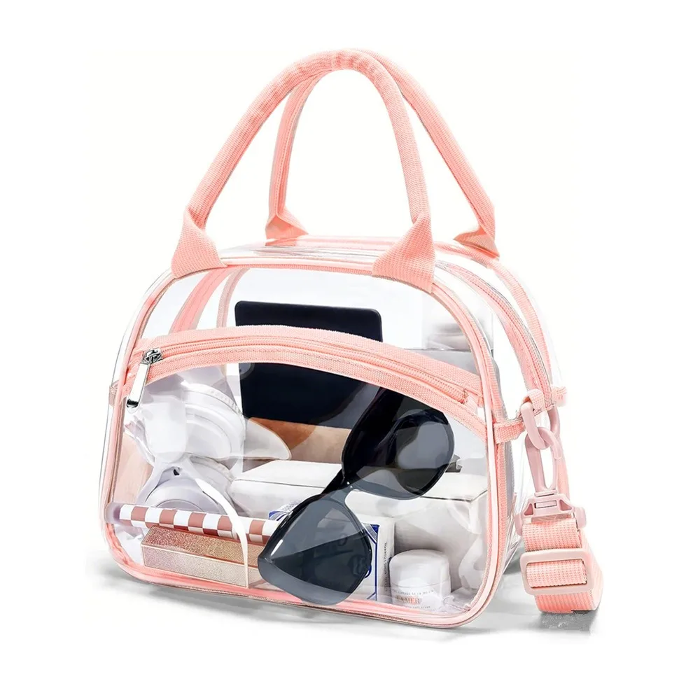 

Zipper Transparent Crossbody Bag with Adjustable Strap Waterproof Clear Shoulder Bag Large Capacity PVC Hand-held Wash Bag