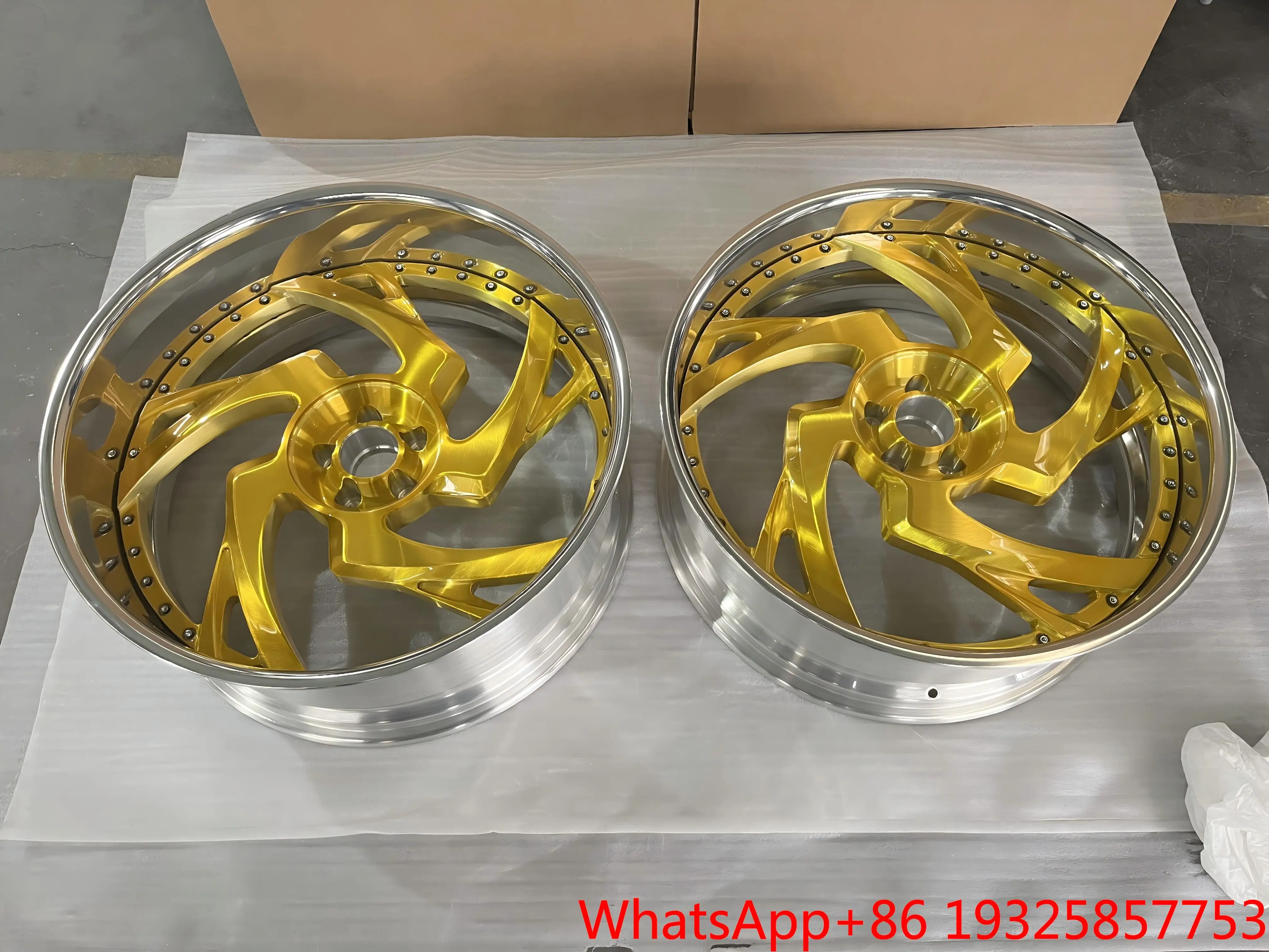 Brushed Gold Center Polished Silver Deep Outer Lip Custom logo 2 Piece Forged Wheels T6061 Aluminum Alloy Rims 20 22 24 26 28 30