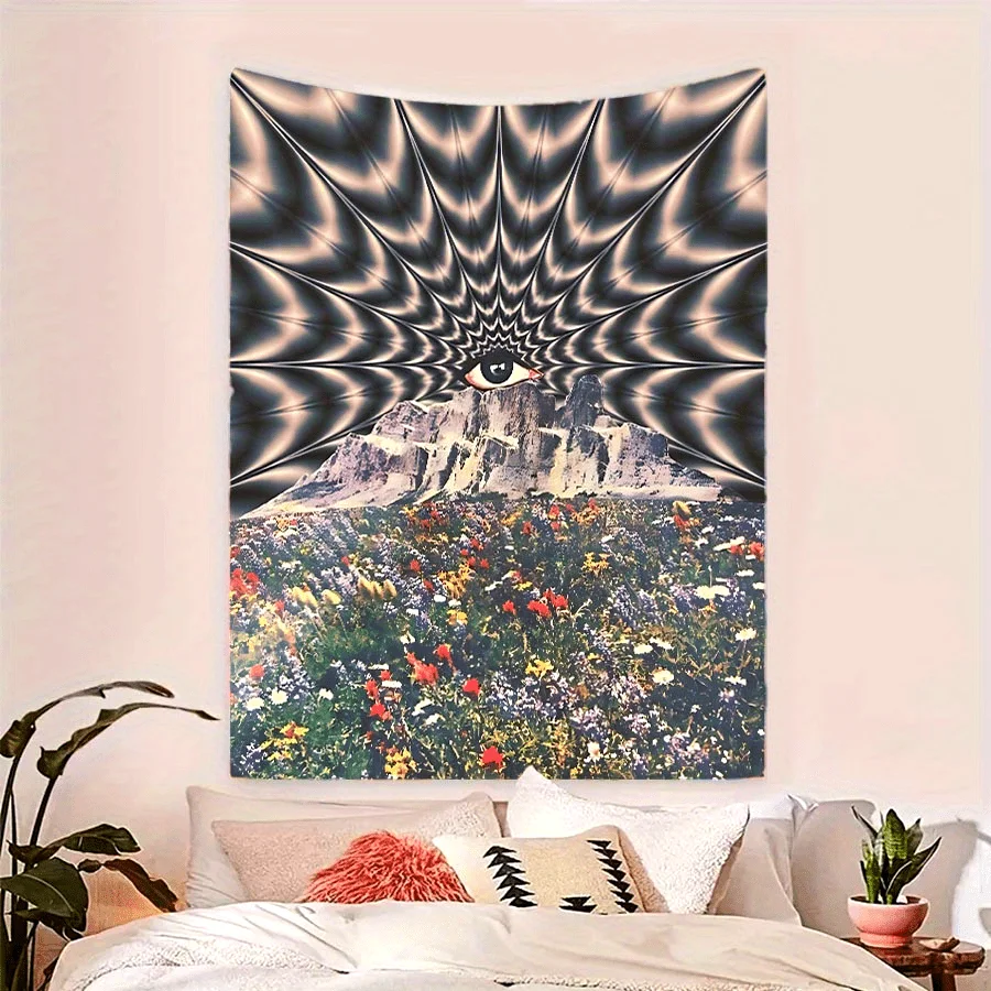 VIKAMA Mystic Eye Vision Wandteppich, buntes Blumenfeld, böhmisches Schlafzimmer, Kunststudio, spirituelle Raumdekoration
