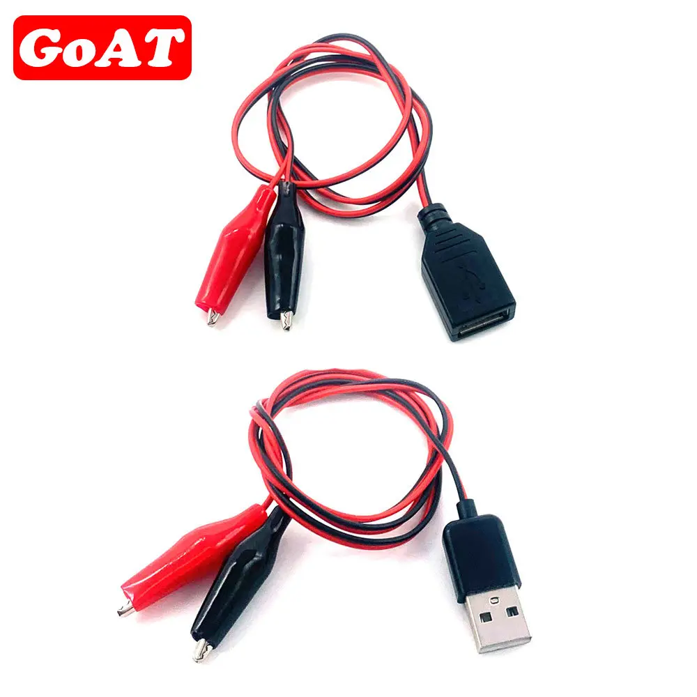 USB Female Connector to Alligator Test Clips Clamp to USB Male Connector Power Supply Adapter Wire 58cm Cable Red and Black