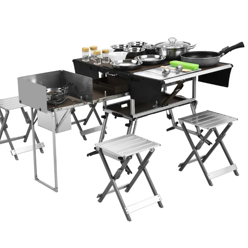 

Outdoor BBQ supplies Kitchen High Configuration C650 bbq camping picnic Portable folding table self-driving trip cookware kit