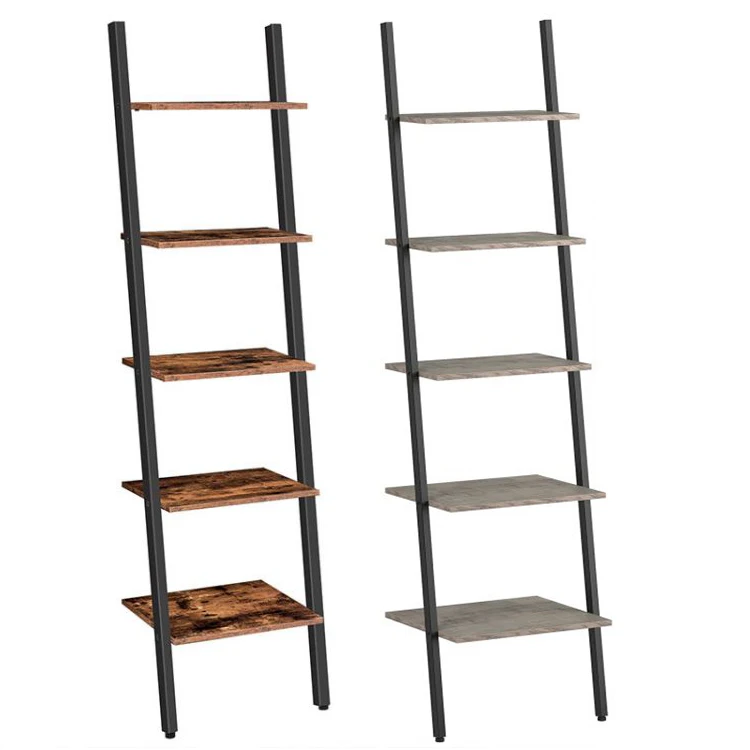 HOOBRO Hot Selling 5-Tier Leaning Bookshelf Stable Wall Shelf Storage Rack Bookcase for Living Room Kitchen Office