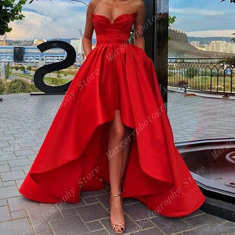 Elegante gonna alta bassa in raso realizzata su misura per la festa serale Prom Ruffles Red Women Fashion gonne High Street muslimah