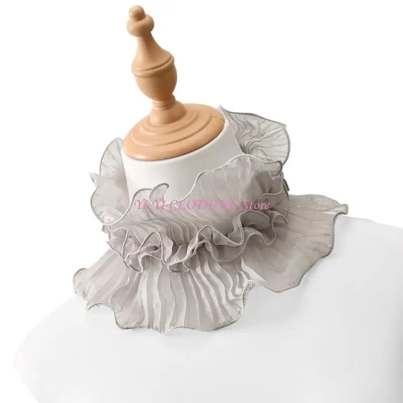 

N5KF Stylish Women's Multifunctional Polyester Neck Scarf Spring Summer Floral Lace Collar Design with Ruffled Edging Accent
