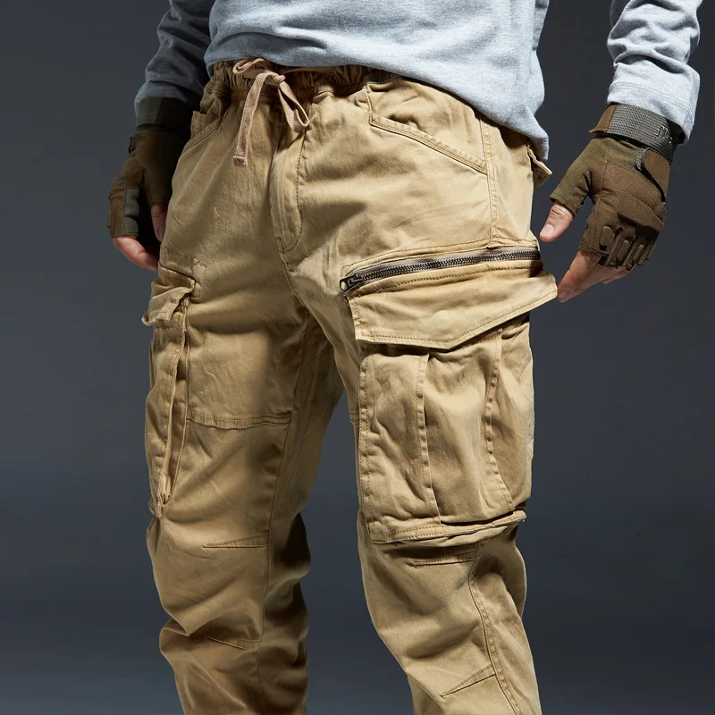 Ankle Length Jogging Pants Men Denim Cotton Pockets Elastic Waist Cargo Pants Men 2020 Winter Thick Tactical Pants