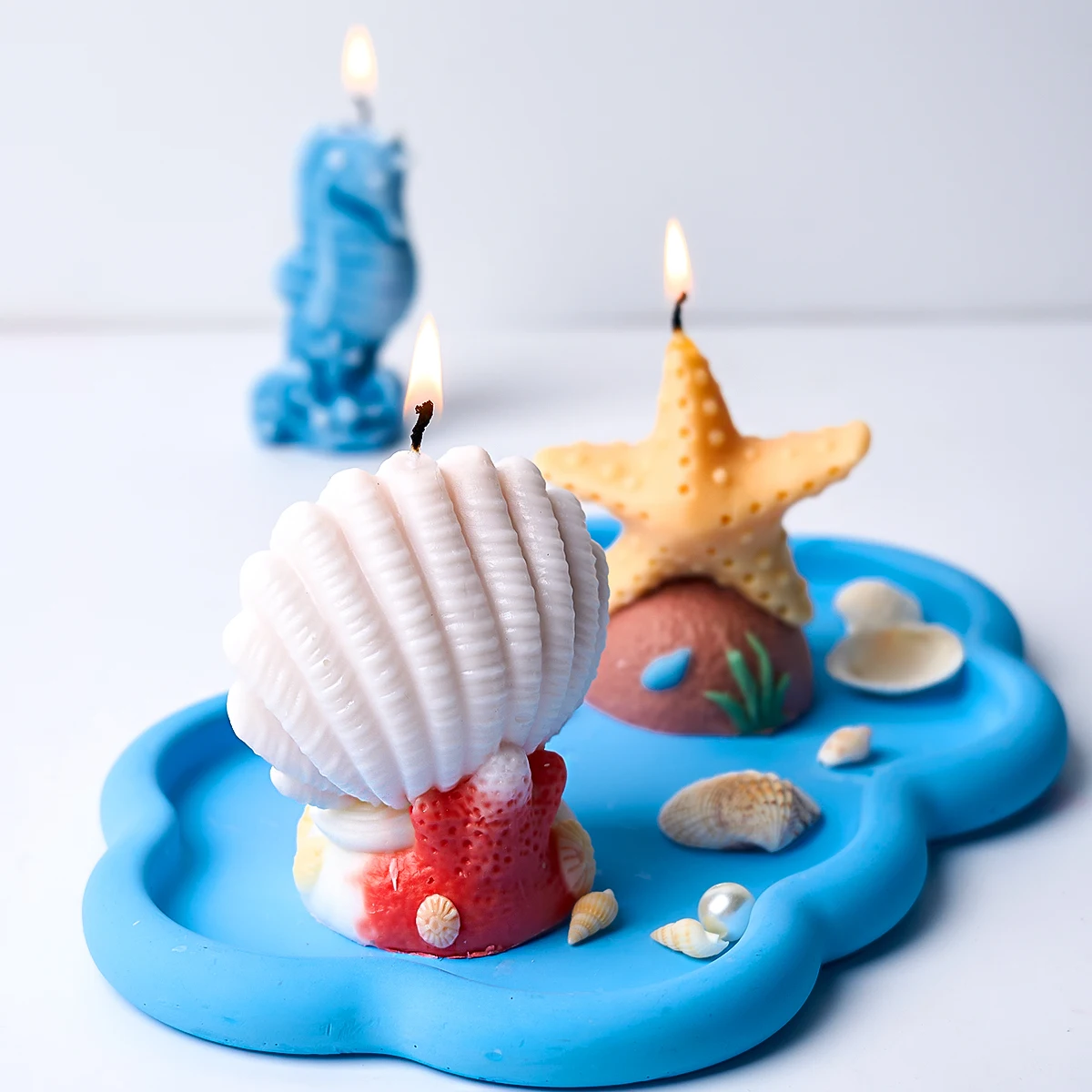 Ocean Series Silicone Candle Molds DIY Starfish Shell Coral Seahorse Gypsum Resin Mould Home Decor Aquarium Accessories 3D Craft