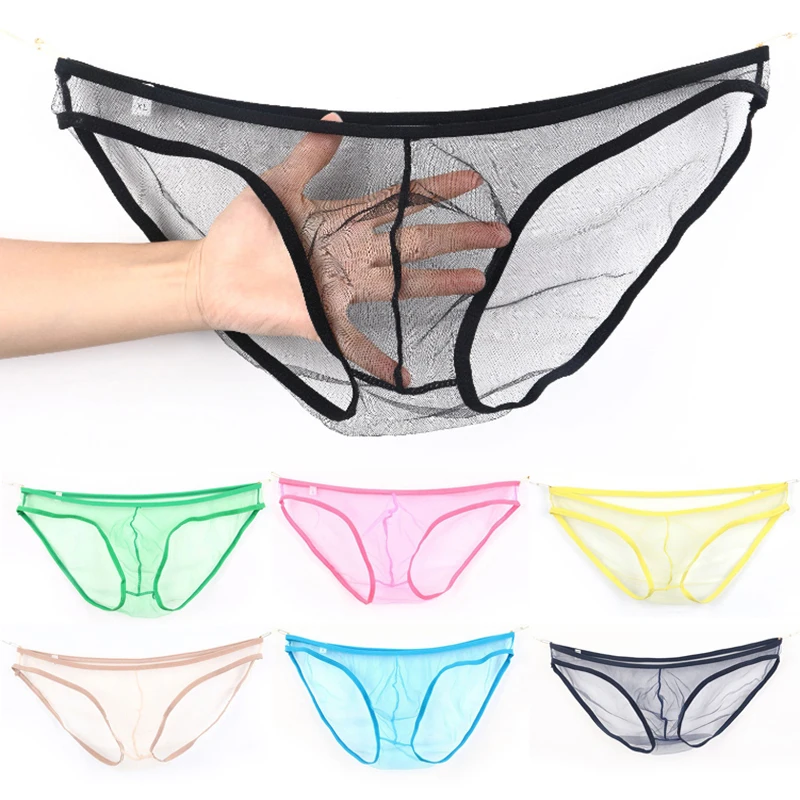 L-2XL 12 Colors Ultra-thin Low Waist Transparent Mesh Men Underpanties See Through Breathable Daily Party Pouch Briefs Underwear