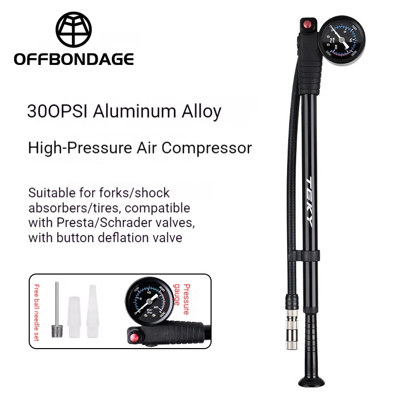 OFFBONDAGE Portable Bicycle Pump 300PSI Bike Air Pump Portable Tire Inflator MTB Road Bike Pump with Gauge Schrader Presta Valve