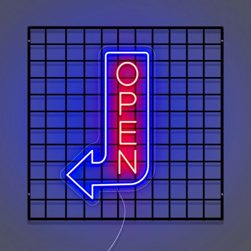 علامات النيون المفتوحة لنافذة الأعمال، LED ضوء النيون عكس الضوء لواجهة المتجر متجر بيع بالتجزئة صالون بار مطعم باب جدار ديكور