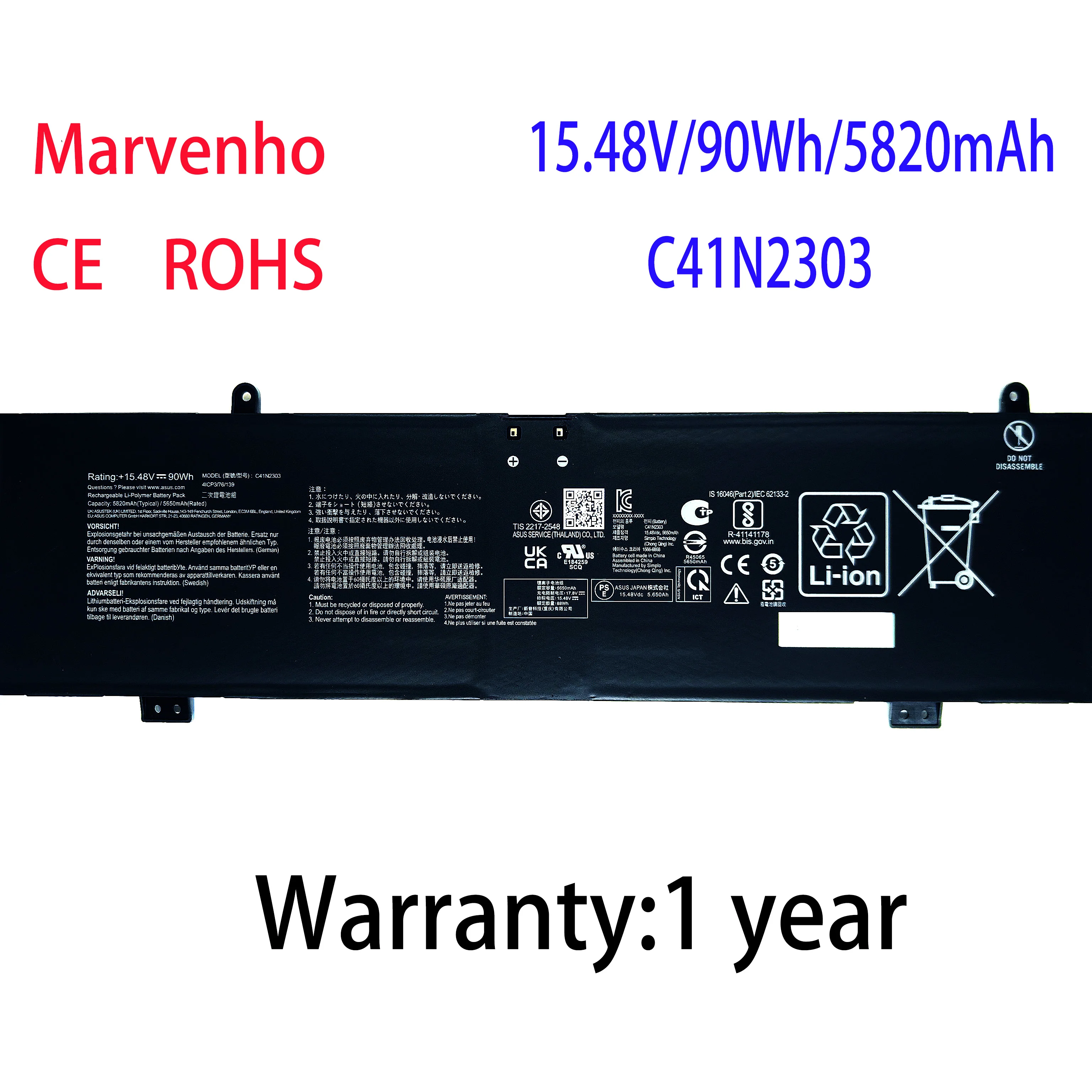 New Marvenho 90Wh 15.48V 5820mAh  C41N2303  Laptop Battery For ASUS ROG Zephyrus G16 GU605 GA605 GU605MZ MY MU MV