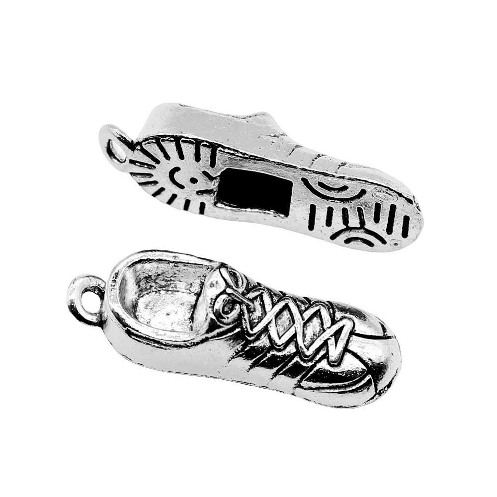 WYSIWYG 10pcs 27x9mm 2 Colors Antique Bronze Plated Sneaker Charms 3D Running Shoe Charms Sneaker Shoe Charms