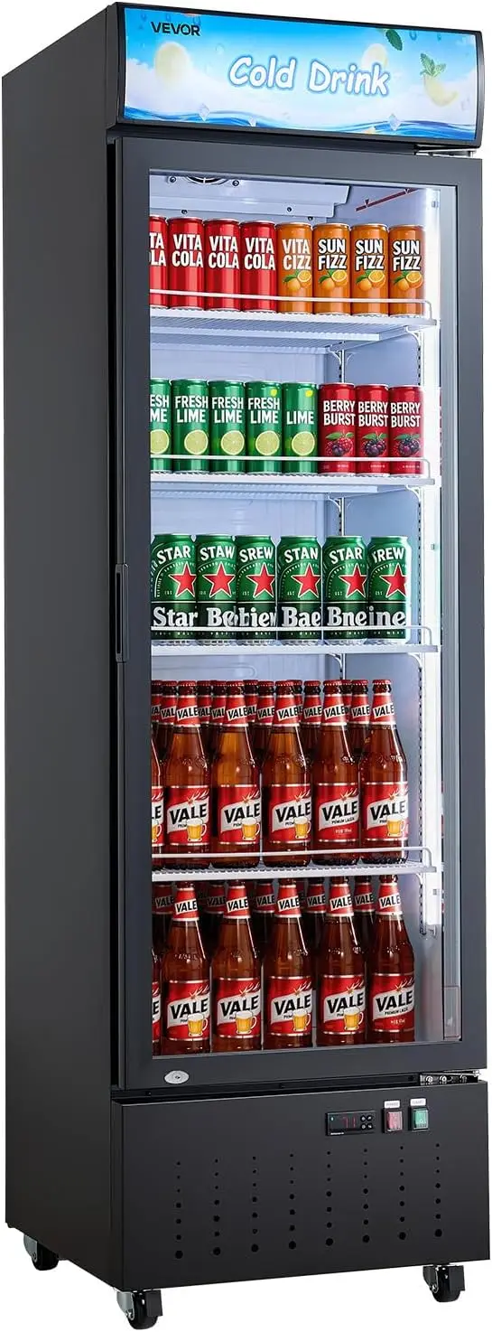 Commercial Merchandiser Refrigerator, 12.7 Cu.Ft / 360 L Glass Door Display Refrigerator, Upright Beverage Cooler with Customiza