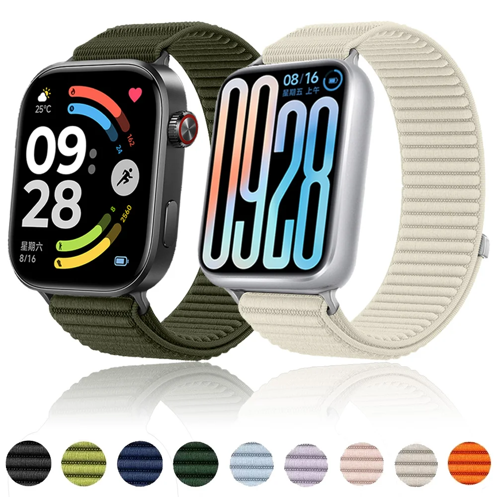 Sportliches geflochtenes Nylon-Schlaufenarmband für Xiaomi Mi Band 9 Pro 8 Pro Redmi Watch 6 5 4 mit austauschbarem Metallverschluss – Uhrenarmband-Zubehör