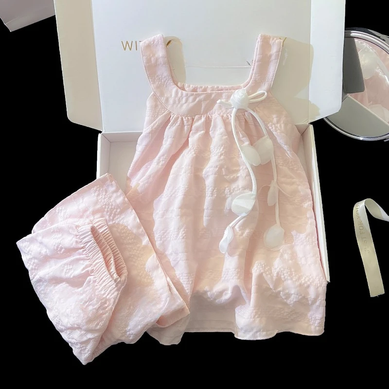 

New Summer Kids Thin Pajamas Short Sleeve Cotton Sleepwear Set for Boys Girls Soft Breathable Cartoon Cute Loungewear