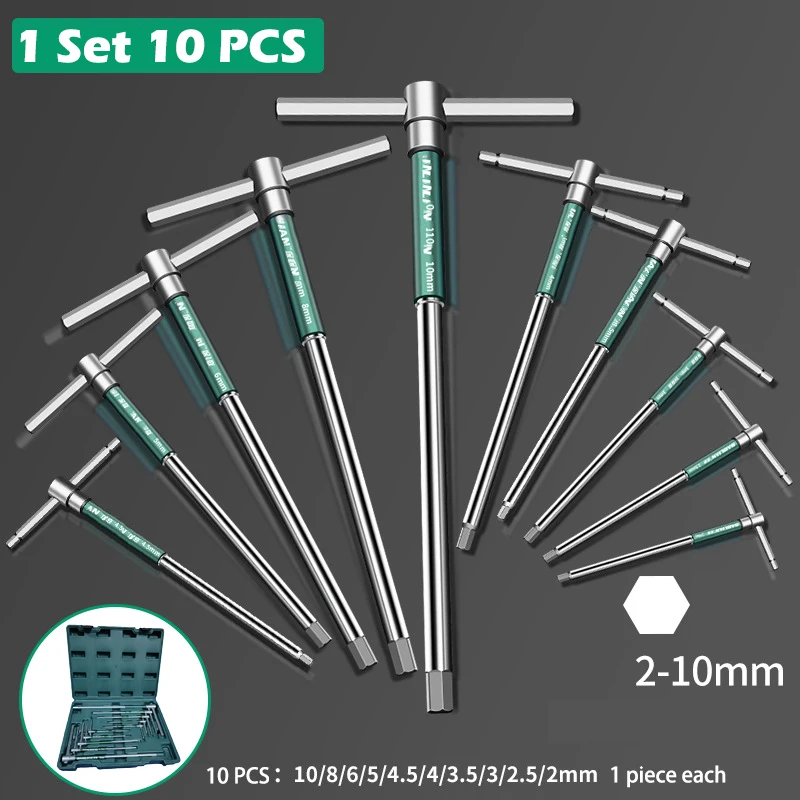 10 PCS T Type Hex Torque Wrench Mechanical Workshop Hand Tools High Speed Rotating Hexagonal Sliding Rod screwdrivers 2-10mm