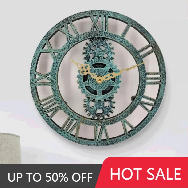 12 Inch Outdoor Waterproof Wall Clock Nordic Vintage Resin Decorative Clock Quartz Watches Home Garden Decoration Pendant