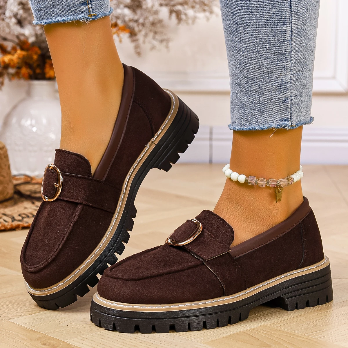 Autumn Women Comfortable Retro Sneakers Large Size Vulcanize Shoes Casual Thick Heel Round Toe Sneakers Women Zapatos De Mujer