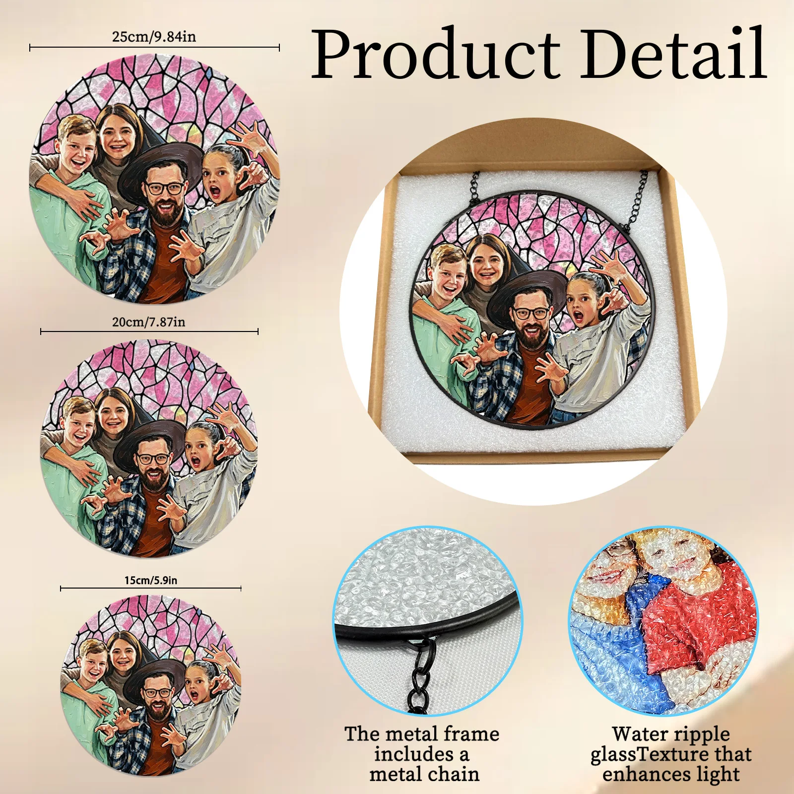 1 pc Personalizar photo Window glass sun catcher hanging with chain For Graduation,Her She,Your Lover,Friends,Bedroom. view 5