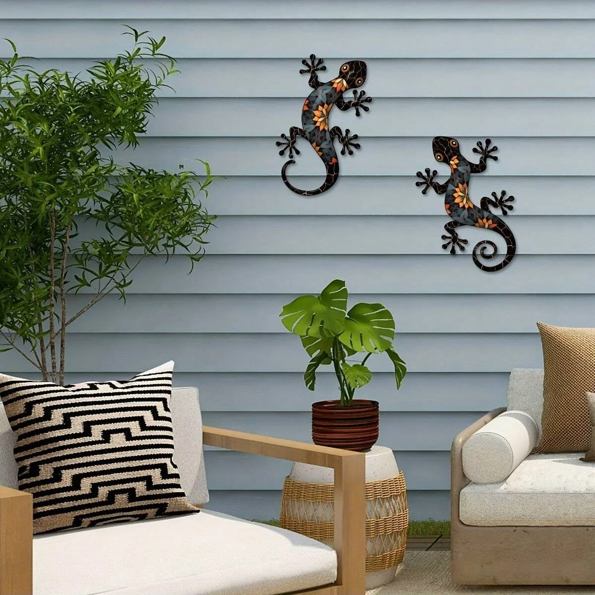 2pcs Nursery Decor Metal Gecko Hanging Ornaments - Charming Lizard Wall Decor for Indoor/Outdoor Spaces