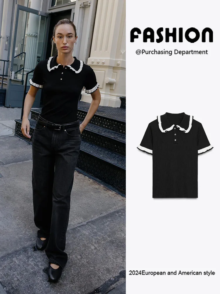 

New Autumn Women's irt Collar ort Sve Turn-down Collar Jewelry T-irt Versatile Color Blo Faionable Design