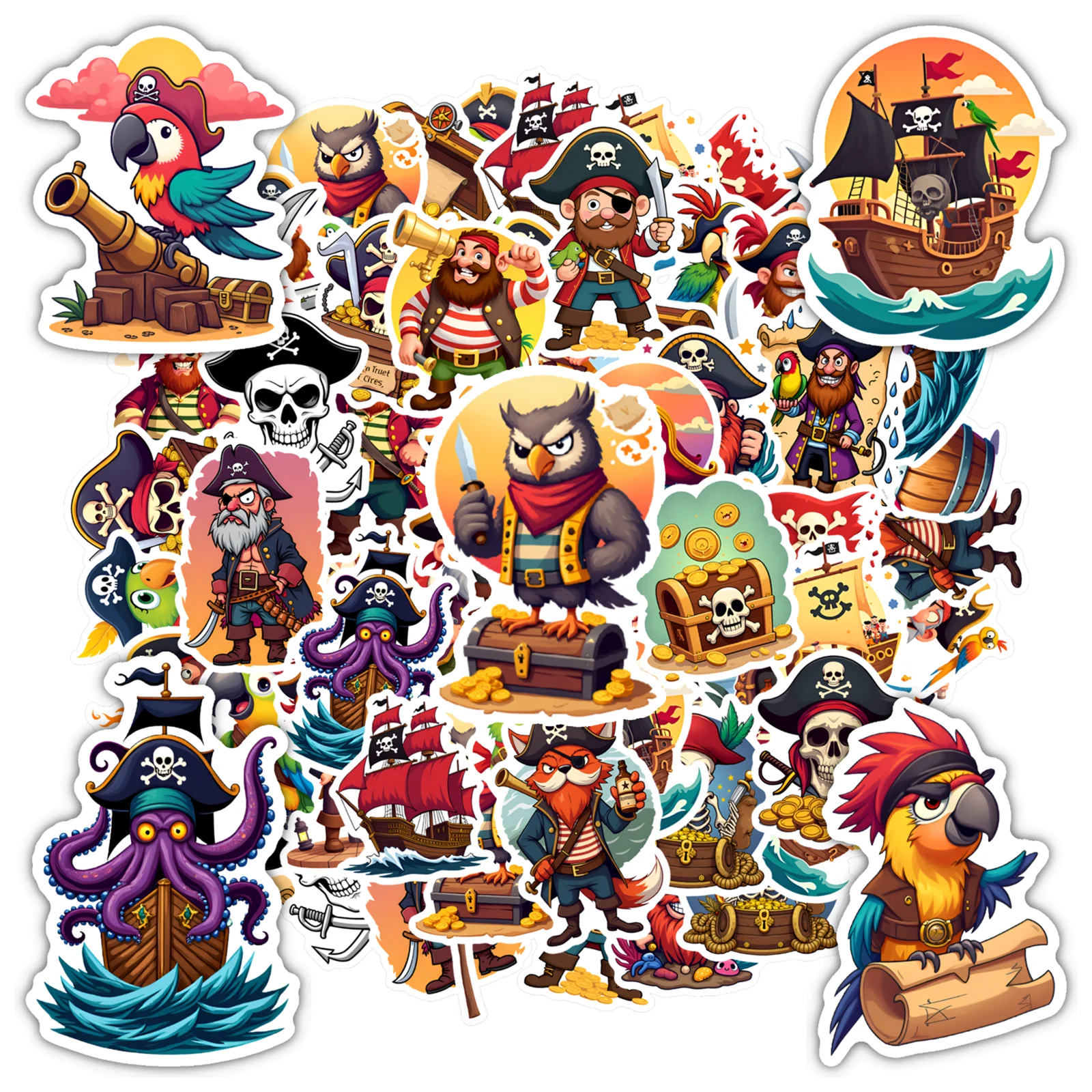 35pcs-50pcs Cartoon Parrot Stickers Adventure Pirate Graffiti Decals DIY Stickers For Suitcase Fridge Phone Luggage Laptop