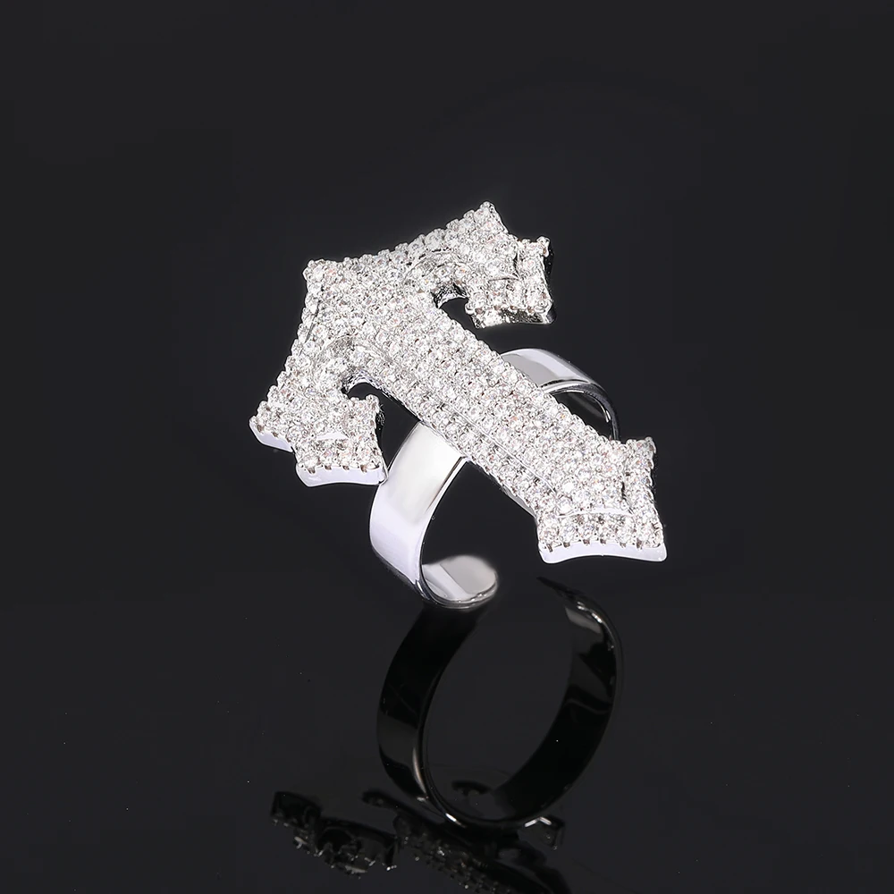 Hip Hop Iced Out Ring Personalized Spiked Letter Man's Rings Fashion Capital Letters Mirco Paved Cubic Zirconia Luxury Jewelry