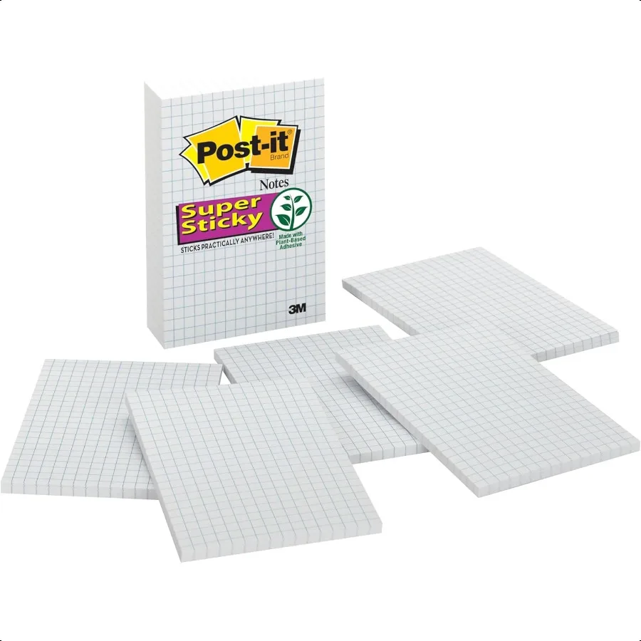 er Sticky Notes 4x6 in 3 Pads 2X The Sticking Power White with Blue Grid Lines Recyclable 660SSGRID