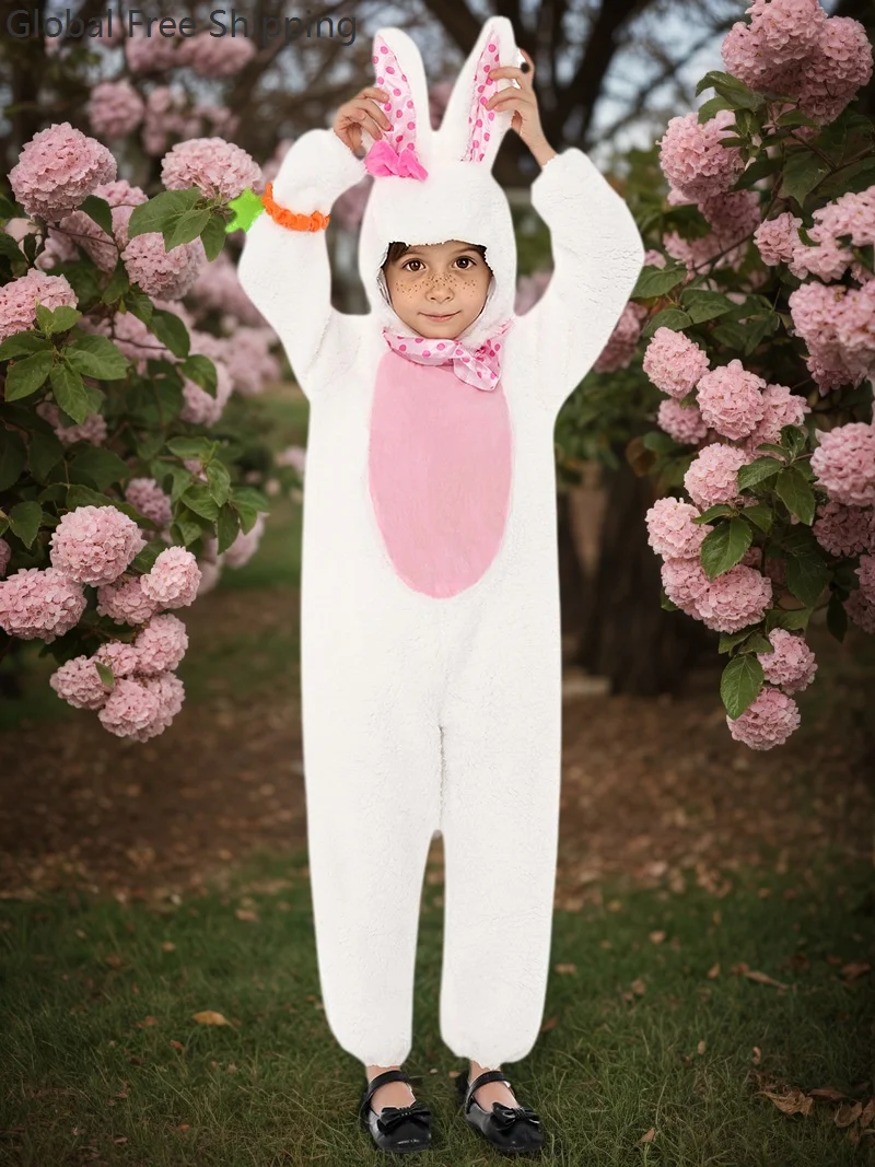 

Children's Halloween Plush Bunny Costume Cosplay Fun Carnival Animal Onesie Unisex Bunny Pajama Easter Stage Performance Set